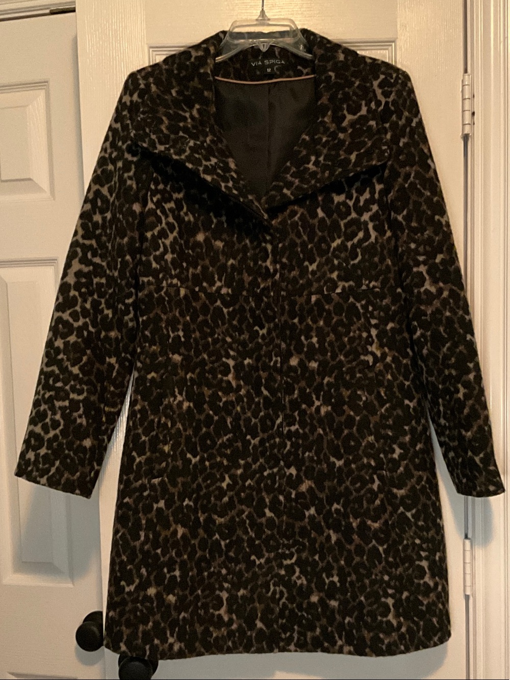 Via Spiga NWOT Leopard-Print Wool-Blend Trench Coat in Brown and Black